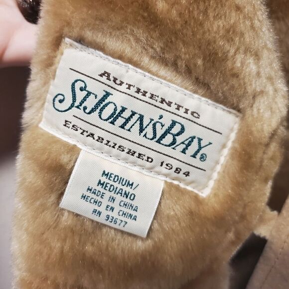 Vintage 90s y2k Penny Lane Style Tan Leather Faux Fur Collar Plush Jacket Md - Picture 6 of 7